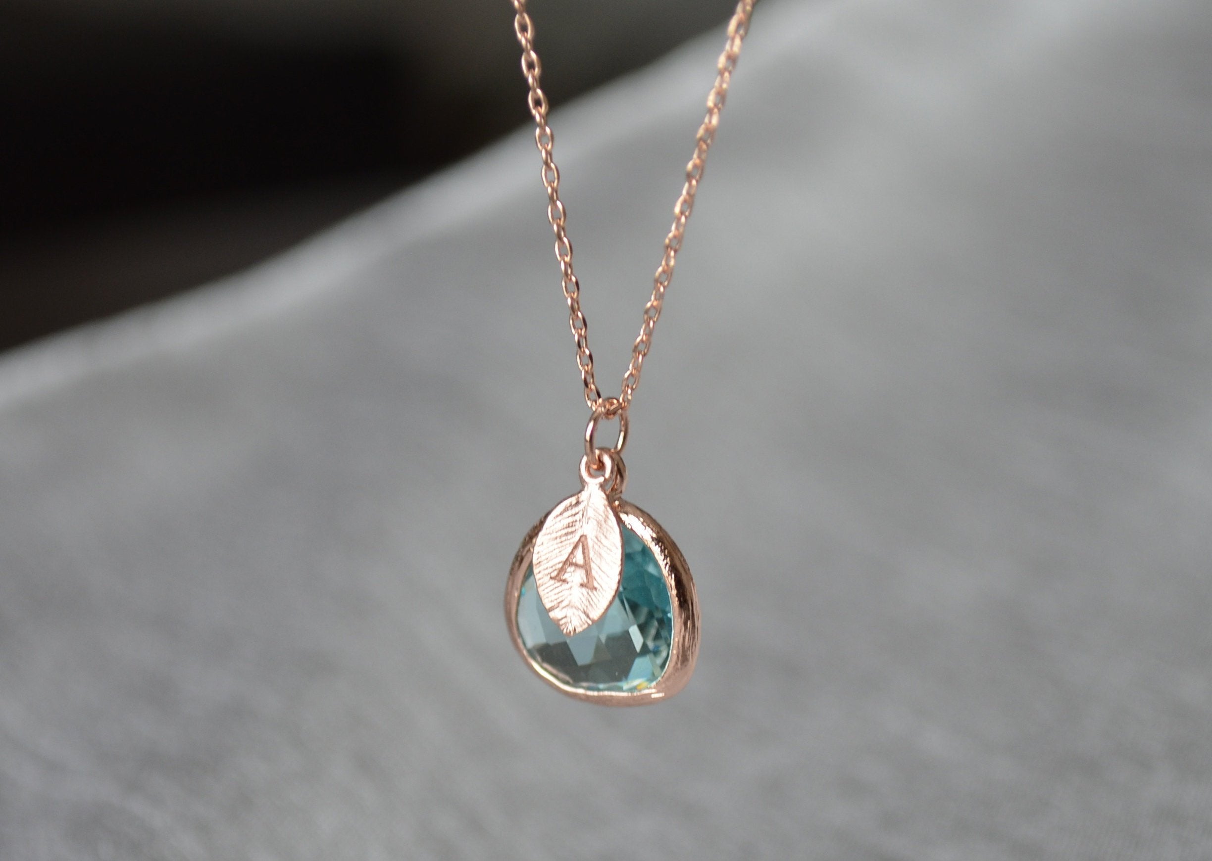 March Birthstone Necklace - Personalized Aquamarine Necklace, Custom Initial Necklace