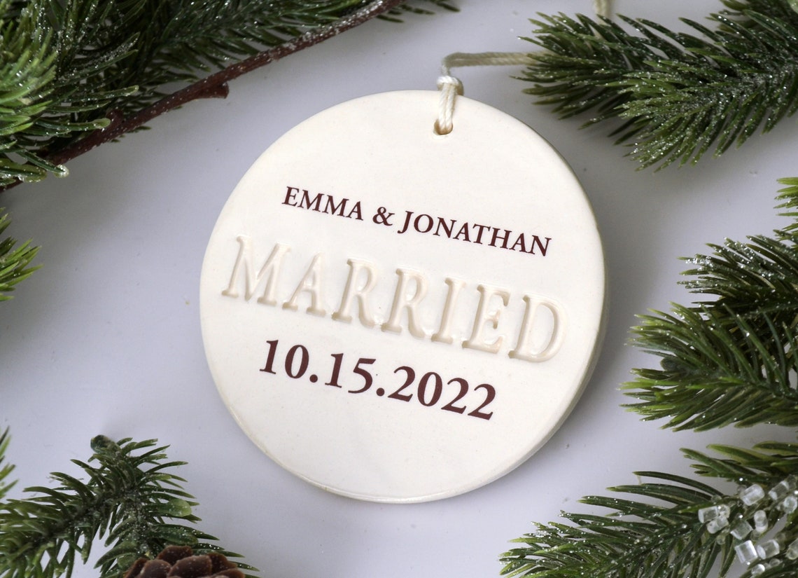 Married Ornament - Wedding Gift, Bridal Shower Gift or Christmas Gift - Custom Newlywed Ornament with Names and Date