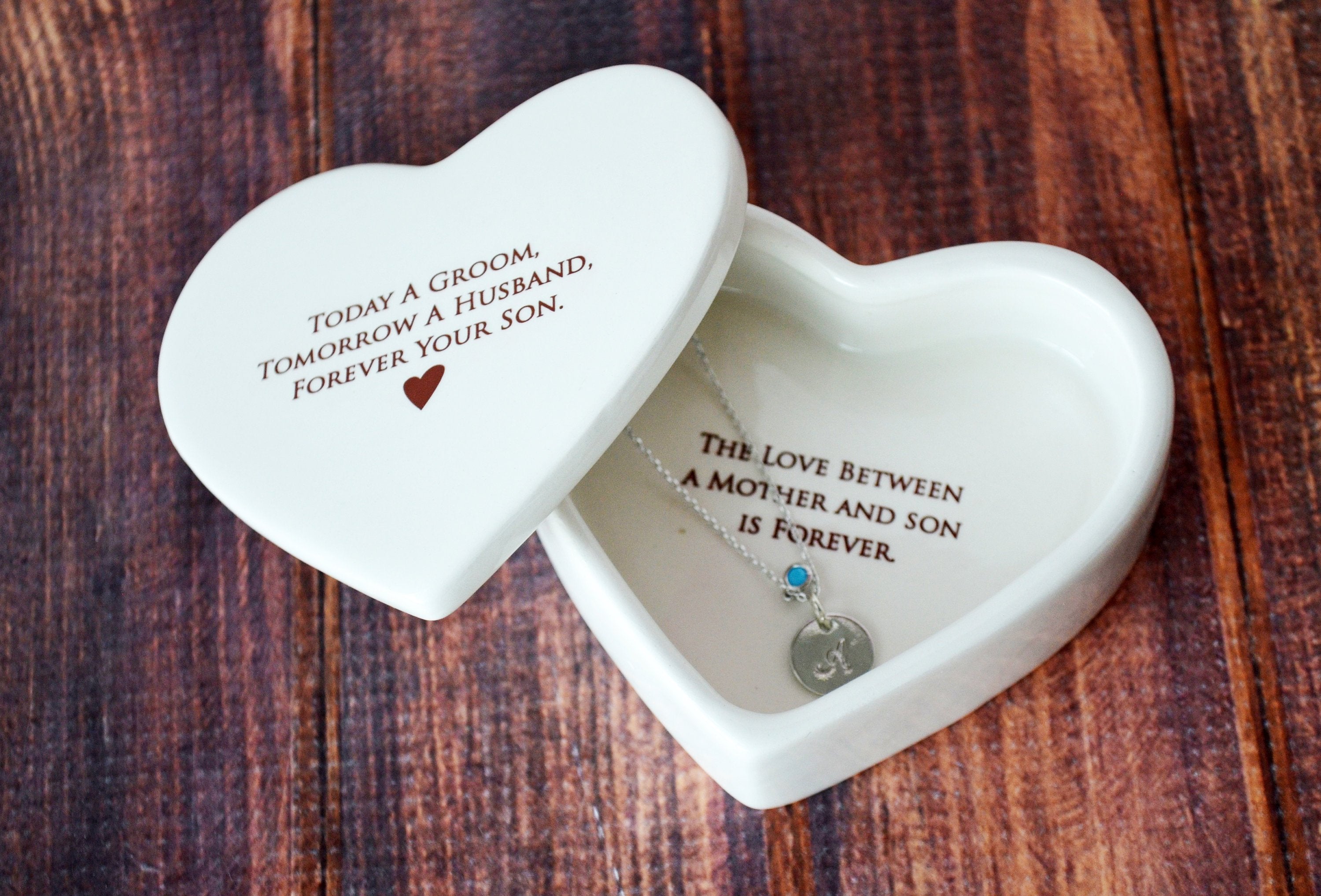 Mother of the Groom Gift, Gift From Groom to Mom With Necklace - Add Custom Text - Heart Keepsake Box - Today a Groom, Tomorrow a Husband ...