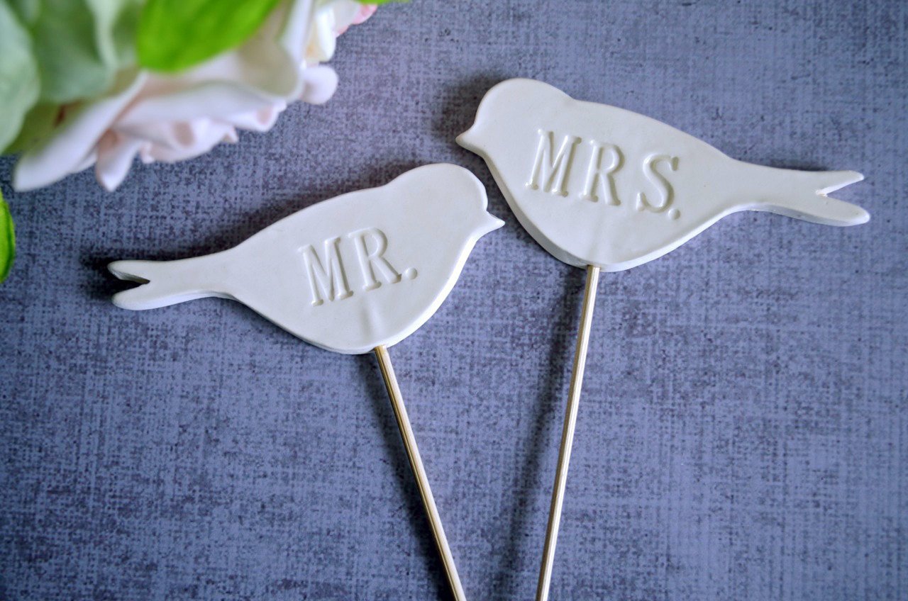 Mr. & Mrs. Bird Wedding Cake Toppers- available in different colors - READY TO SHIP - Small Size