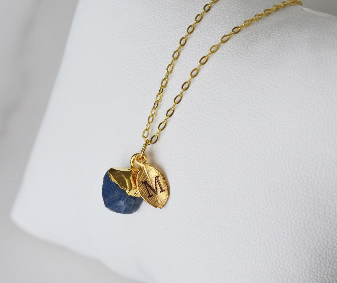Natural Sapphire Birthstone Necklace, September Birthstone Necklace, Bridesmaid Gift, Raw Stone Layering Necklace. Boho Necklace
