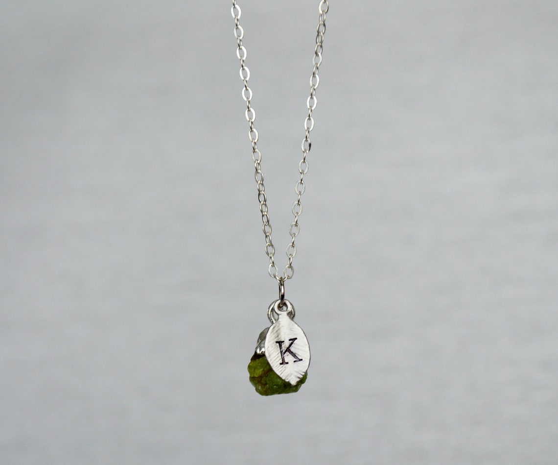 Peridot Raw Birthstone Necklace, August Birthstone Necklace, Bridesmaid Gift, Layering Necklace. Healing Crystal Necklace