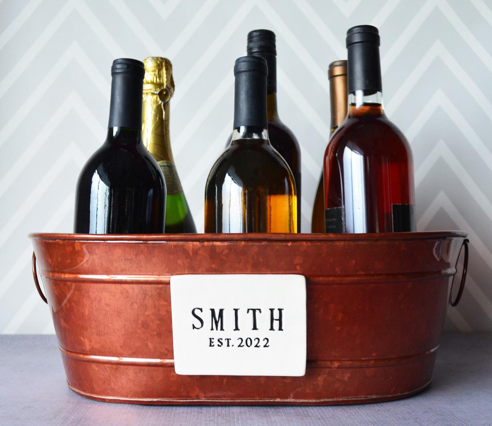 Personalized Copper Wine Bucket, Champagne Bucket, Anniversary Gift, Wedding Gift, Beverage Tub with last name and year