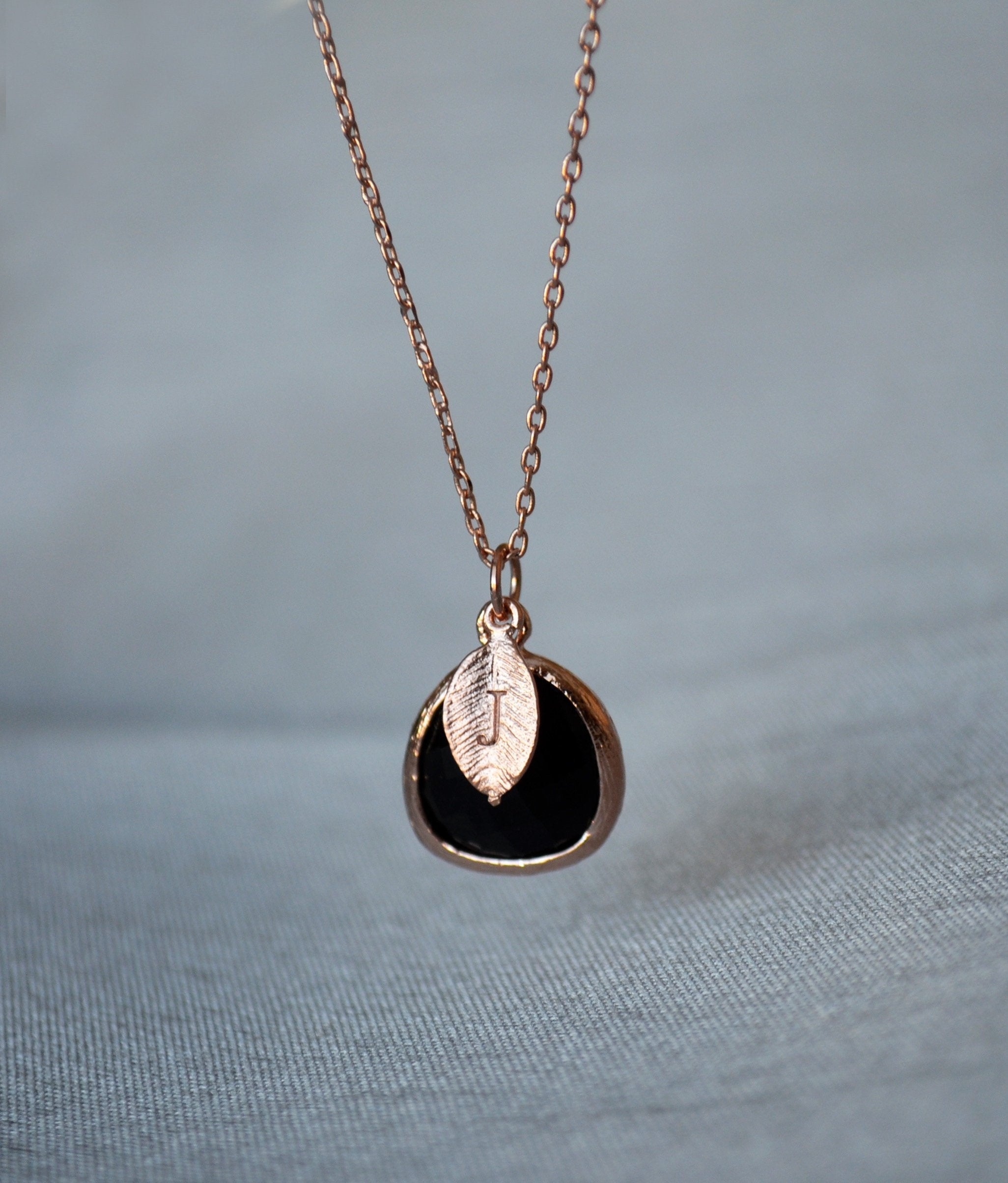 Personalized Black Onyx Necklace - Birthstone Necklace, Custom Initial Necklace