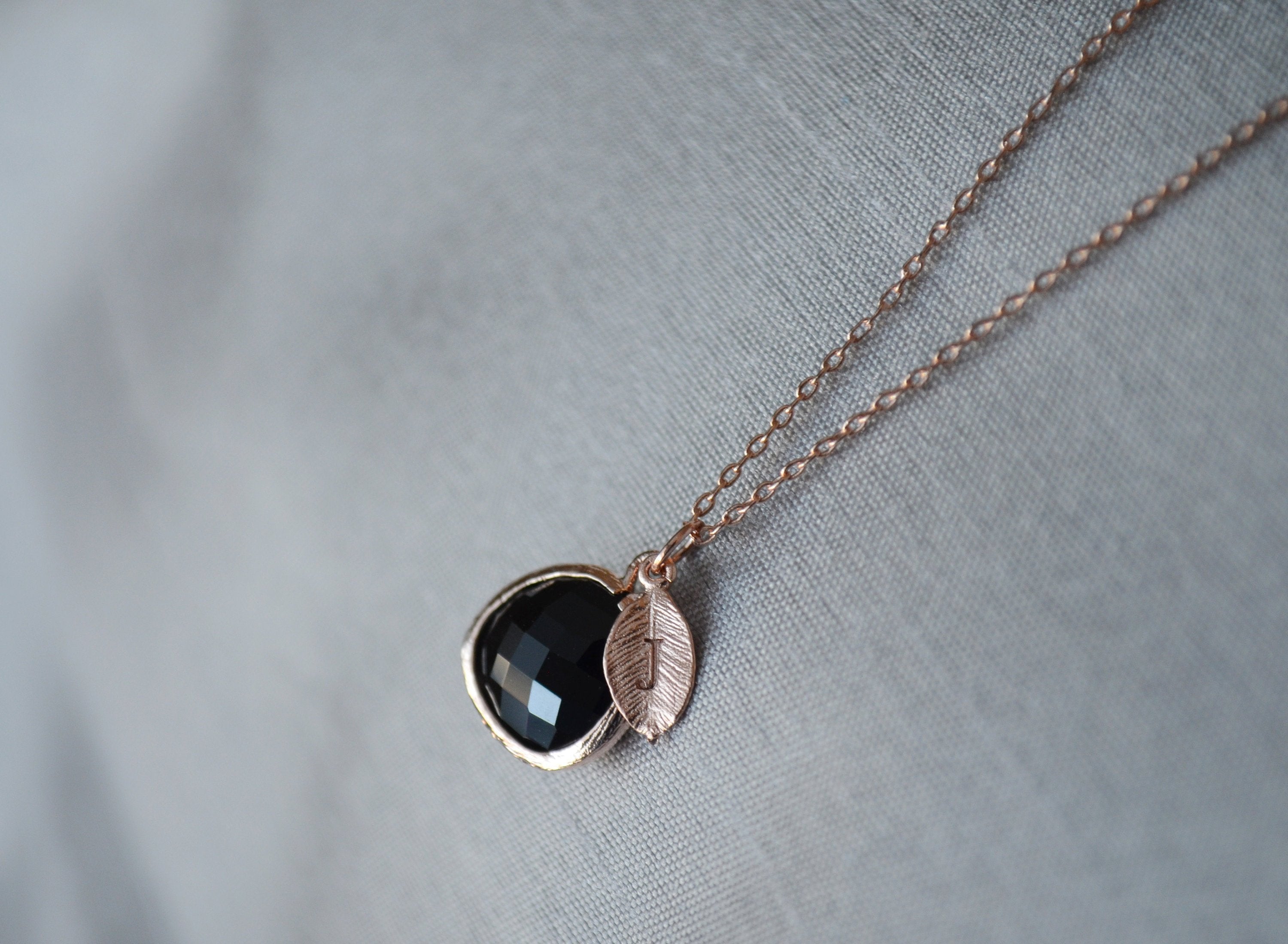 Personalized Black Onyx Necklace - Birthstone Necklace, Custom Initial Necklace