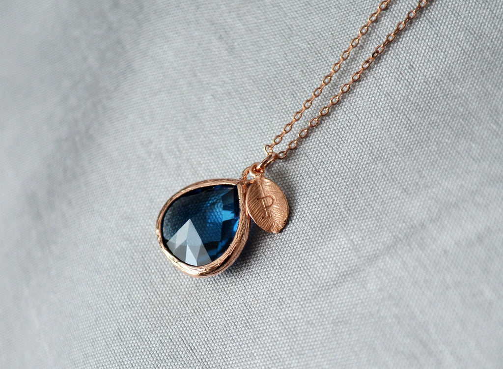 Sapphire Necklace, Sept. Birthstone, Leaf Charm