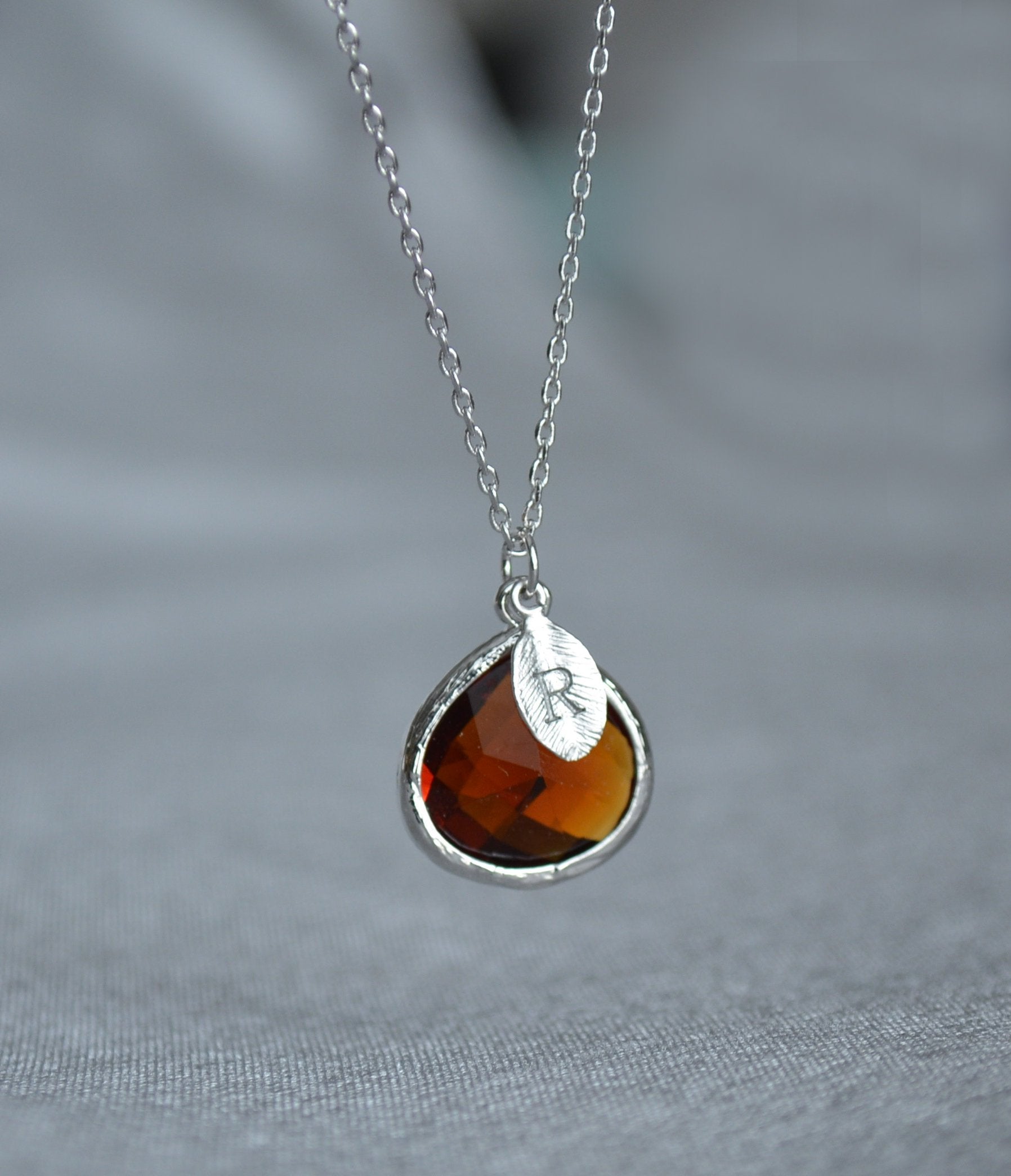 Personalized Topaz Necklace - November Birthstone Necklace, Custom Initial Necklace