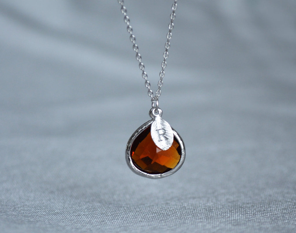 Personalized Topaz Necklace - November Birthstone Necklace, Custom Initial Necklace