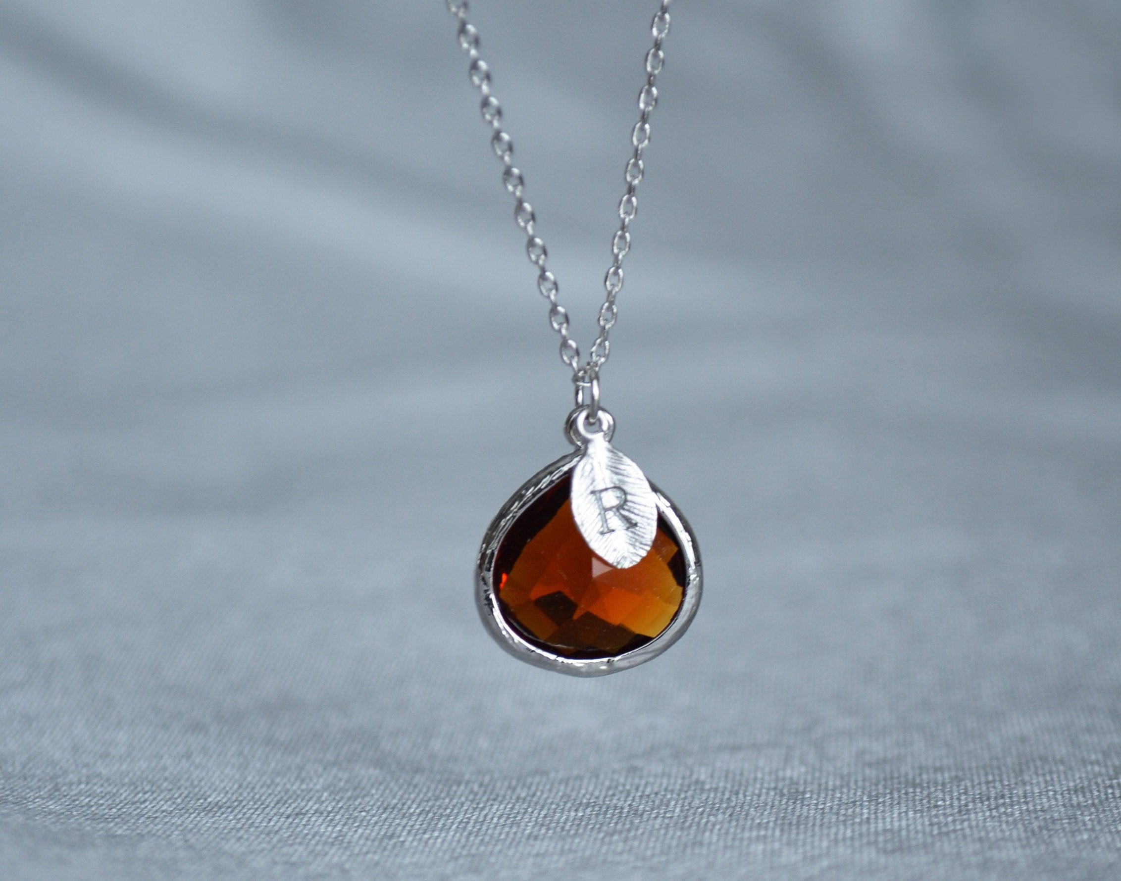 Personalized Topaz Necklace - November Birthstone Necklace, Custom Initial Necklace
