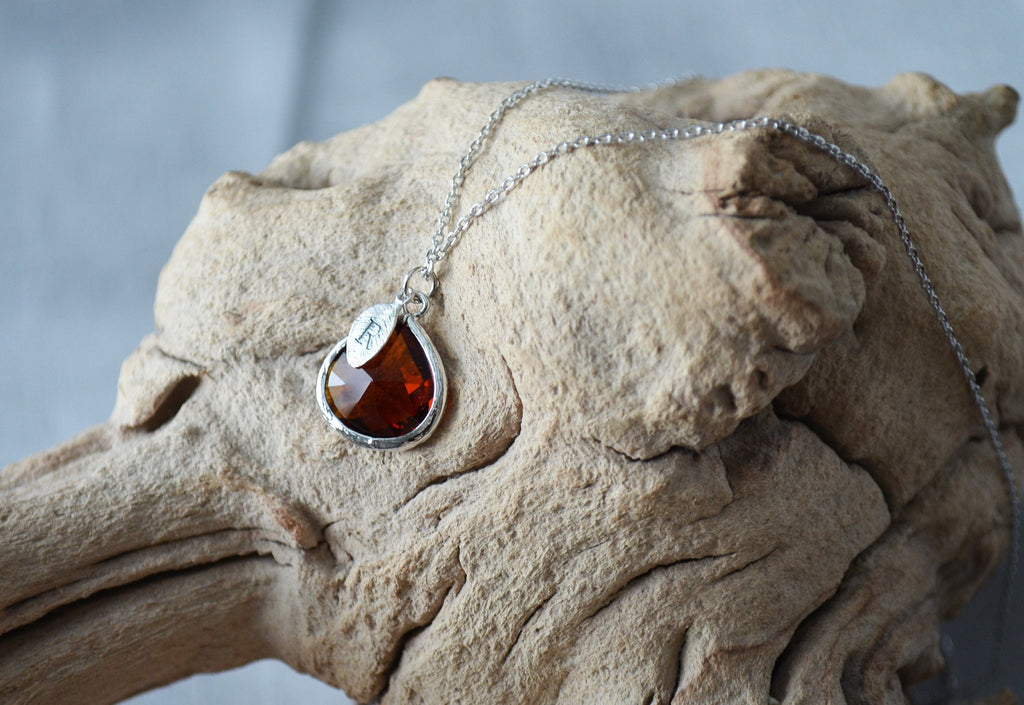 Personalized Topaz Necklace - November Birthstone Necklace, Custom Initial Necklace