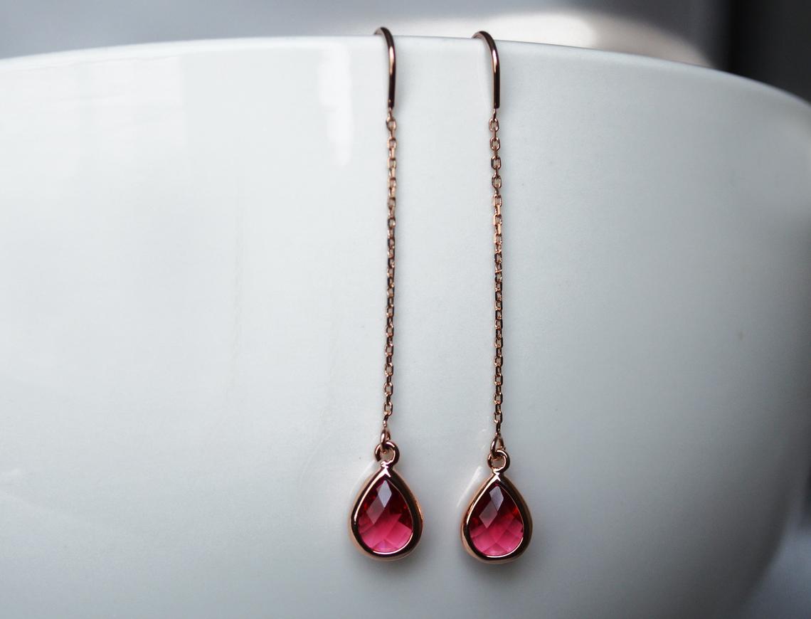 Ruby Threader Drop earrings, Dainty July Birthstone earrings, Ruby Drop earrings, Bridesmaid earrings, July Birthday Gift