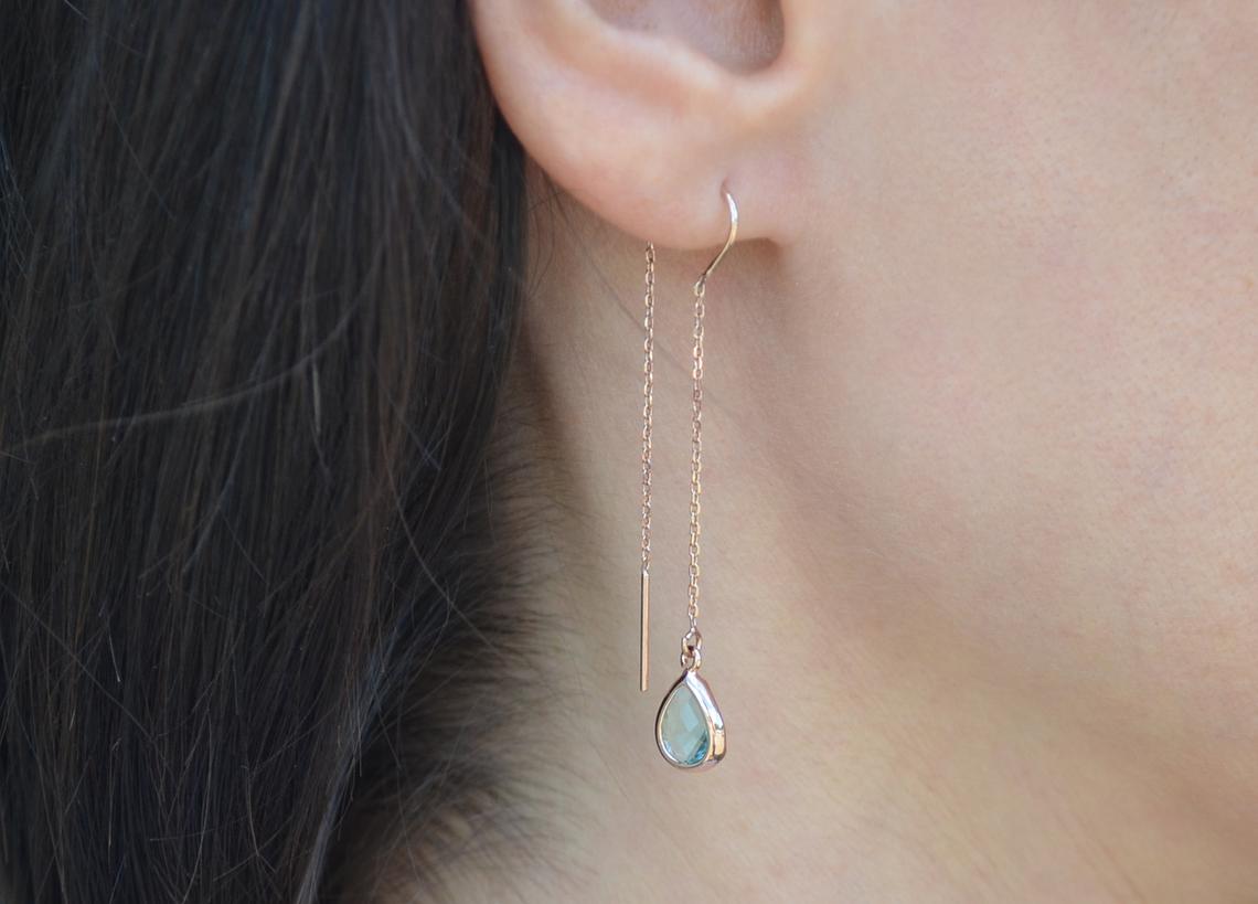 Ruby Threader Drop earrings, Dainty July Birthstone earrings, Ruby Drop earrings, Bridesmaid earrings, July Birthday Gift