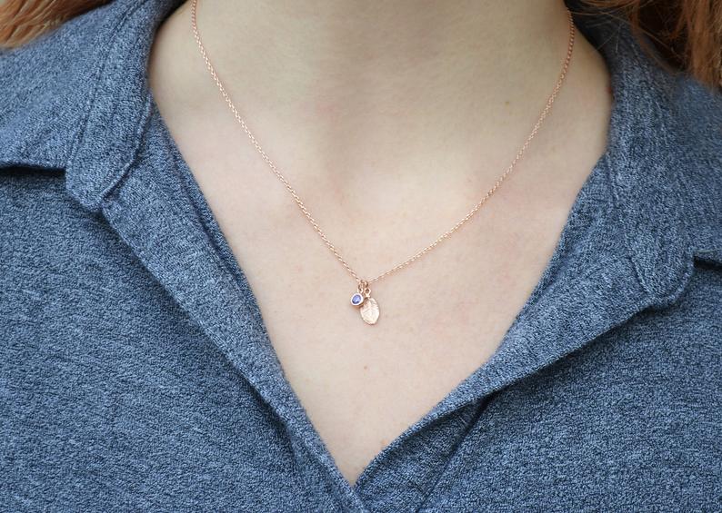 Silver Leaf Necklace, New Mom Gift, Bridesmaid Gift, Personalized Necklace, Birthday Gift, Necklace with Birthstone, Birthstone Necklace