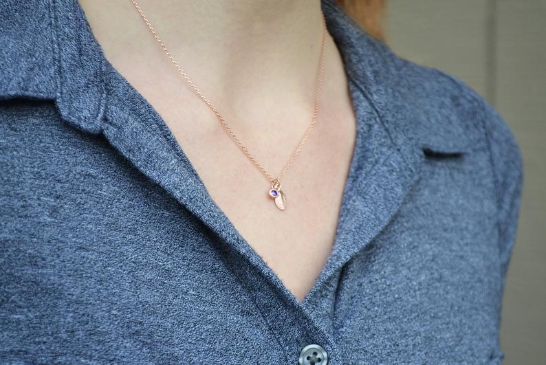 Silver Leaf Necklace, New Mom Gift, Bridesmaid Gift, Personalized Necklace, Birthday Gift, Necklace with Birthstone, Birthstone Necklace