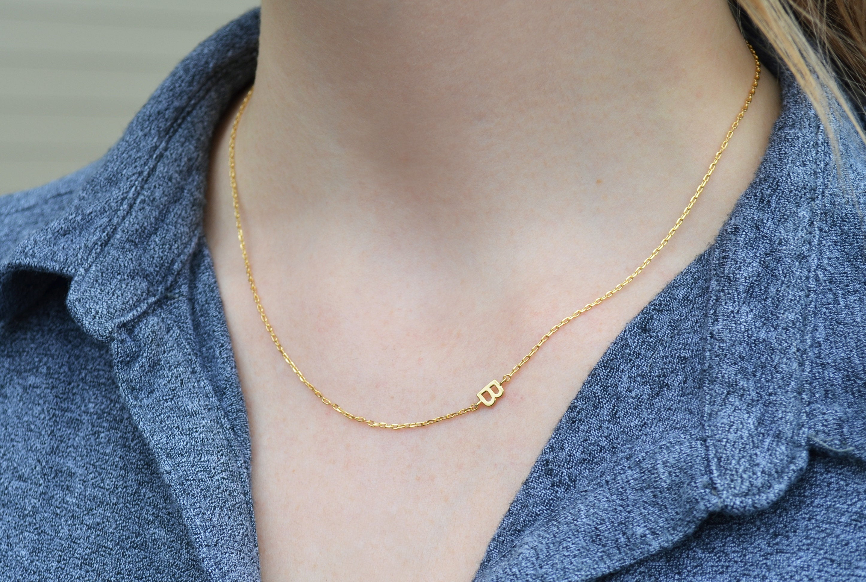 Small Initial Necklace, Letter Necklace, Small Sideways letter, Small Sideways Initial, Mom Gift, Bridesmaid Gift, Friend Birthday Gift