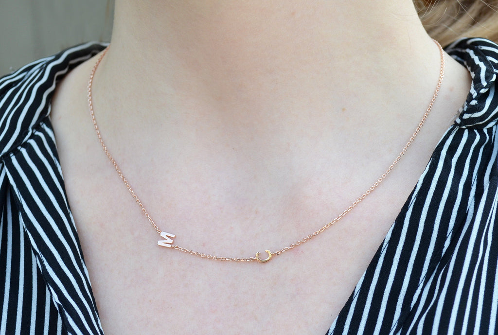 Small Initial Necklace, Letter Necklace, Small Sideways letter, Small Sideways Initial, Mom Gift, Bridesmaid Gift, Friend Birthday Gift