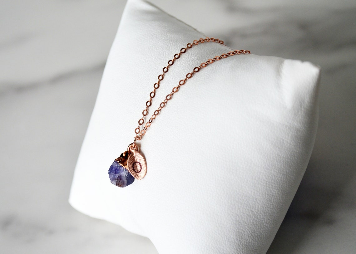 Tanzanite Raw Birthstone Necklace, December Birthstone Necklace, Bridesmaid Gift, Layering Necklace. Healing, Crystal Necklace