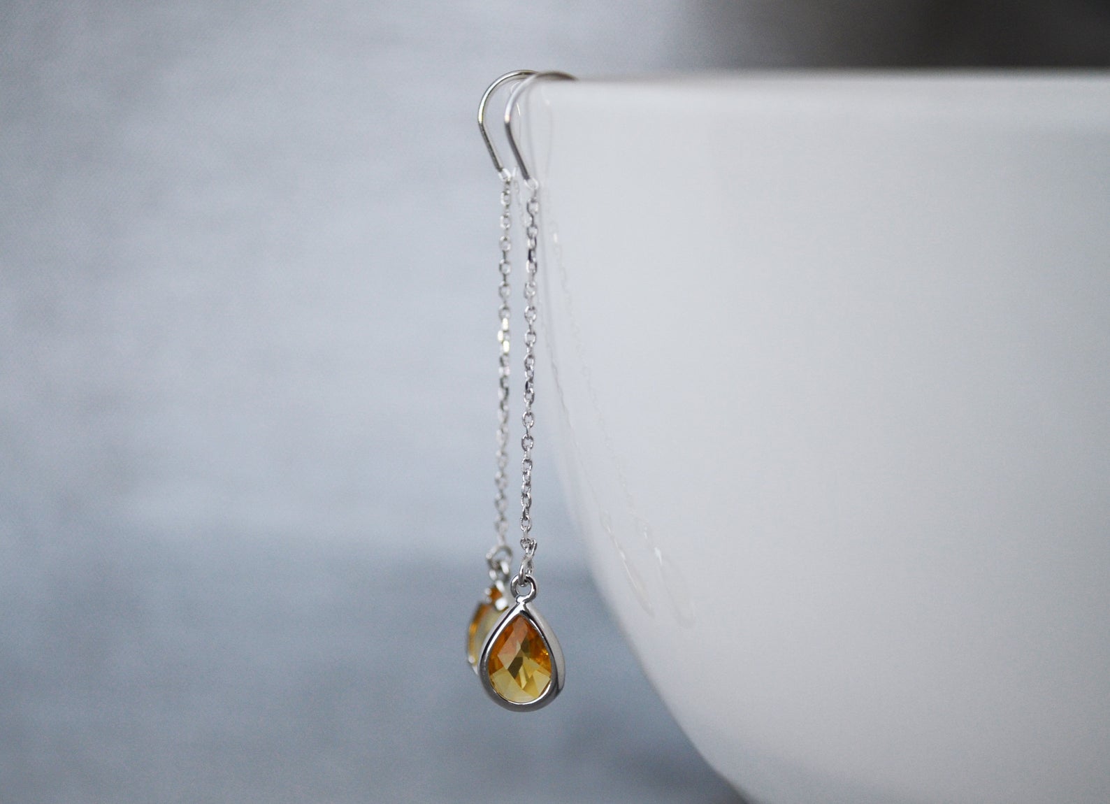 Topaz Threader Drop earrings, Dainty November Birthstone earrings, November Drop earrings, Bridesmaid earrings, November Birthday Gift