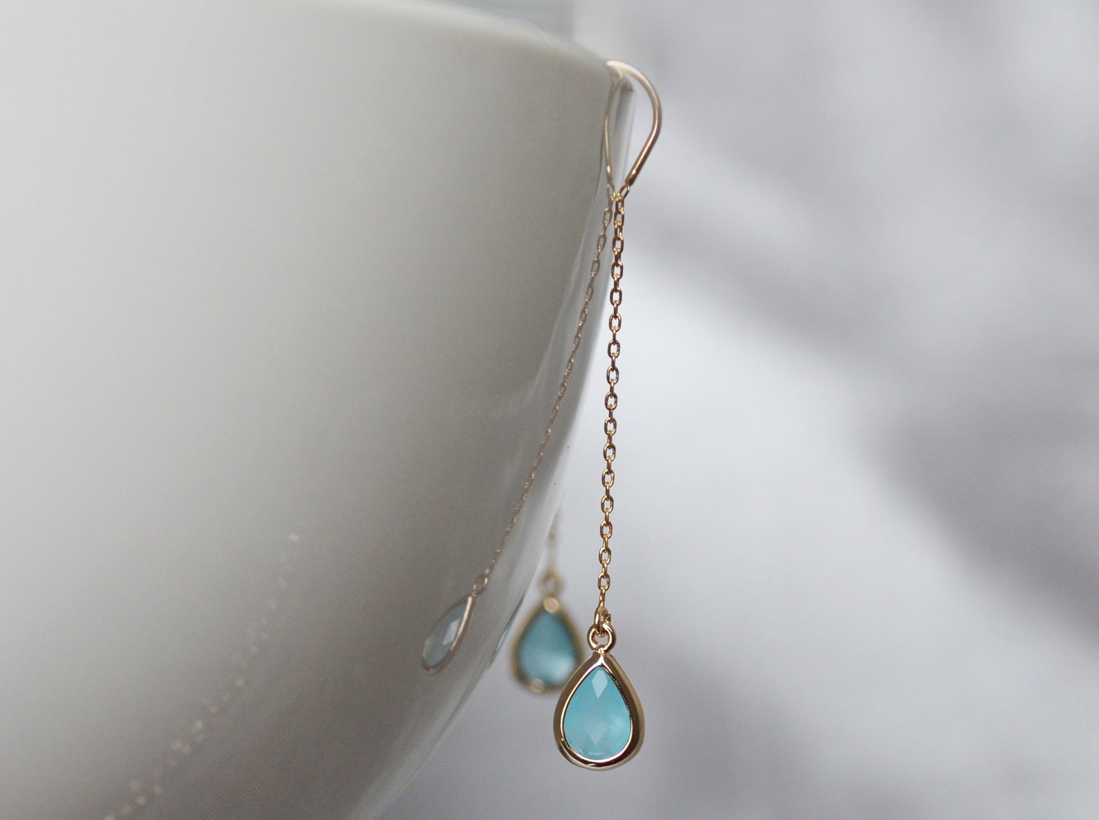 Turquoise Threader Earrings, Dainty December Birthstone earrings, Turquoise Drop earrings, Bridesmaid earrings, December Birthday Gift
