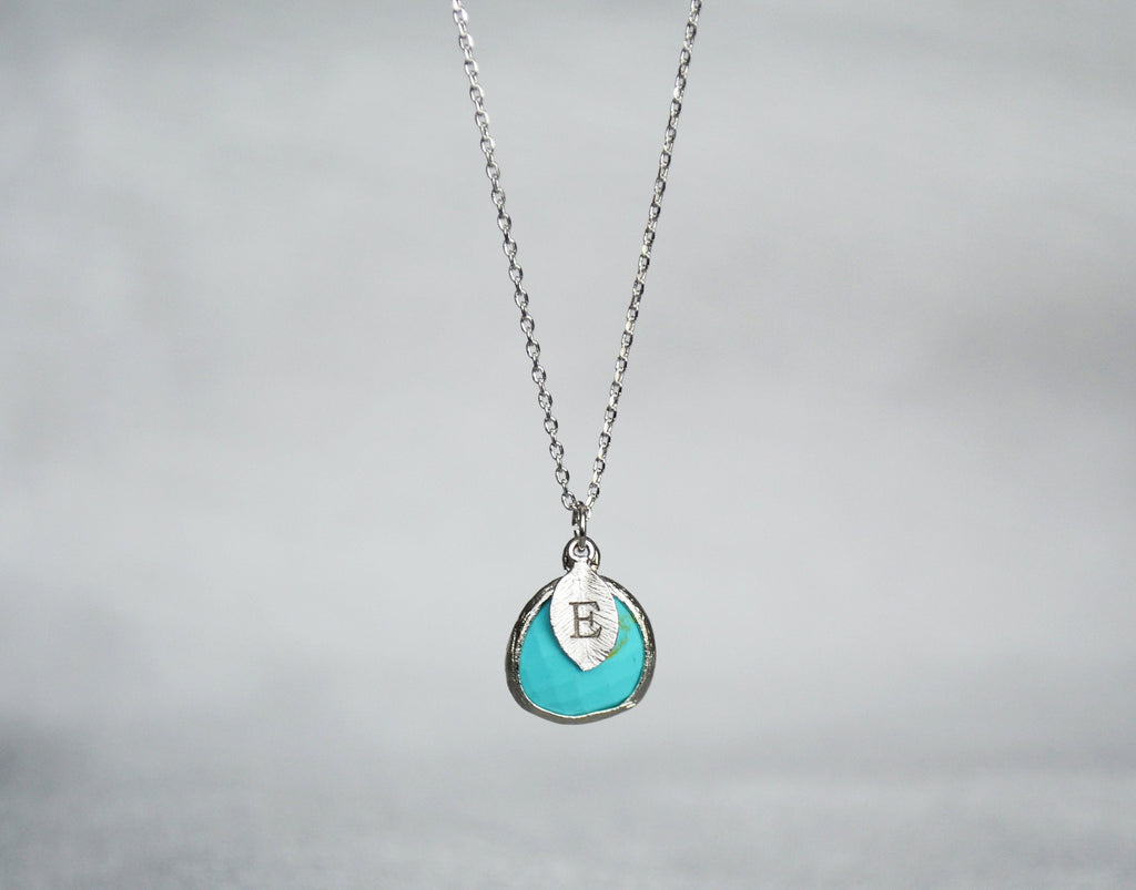 Turquoise Necklace - December Birthstone Necklace, Custom Initial Necklace