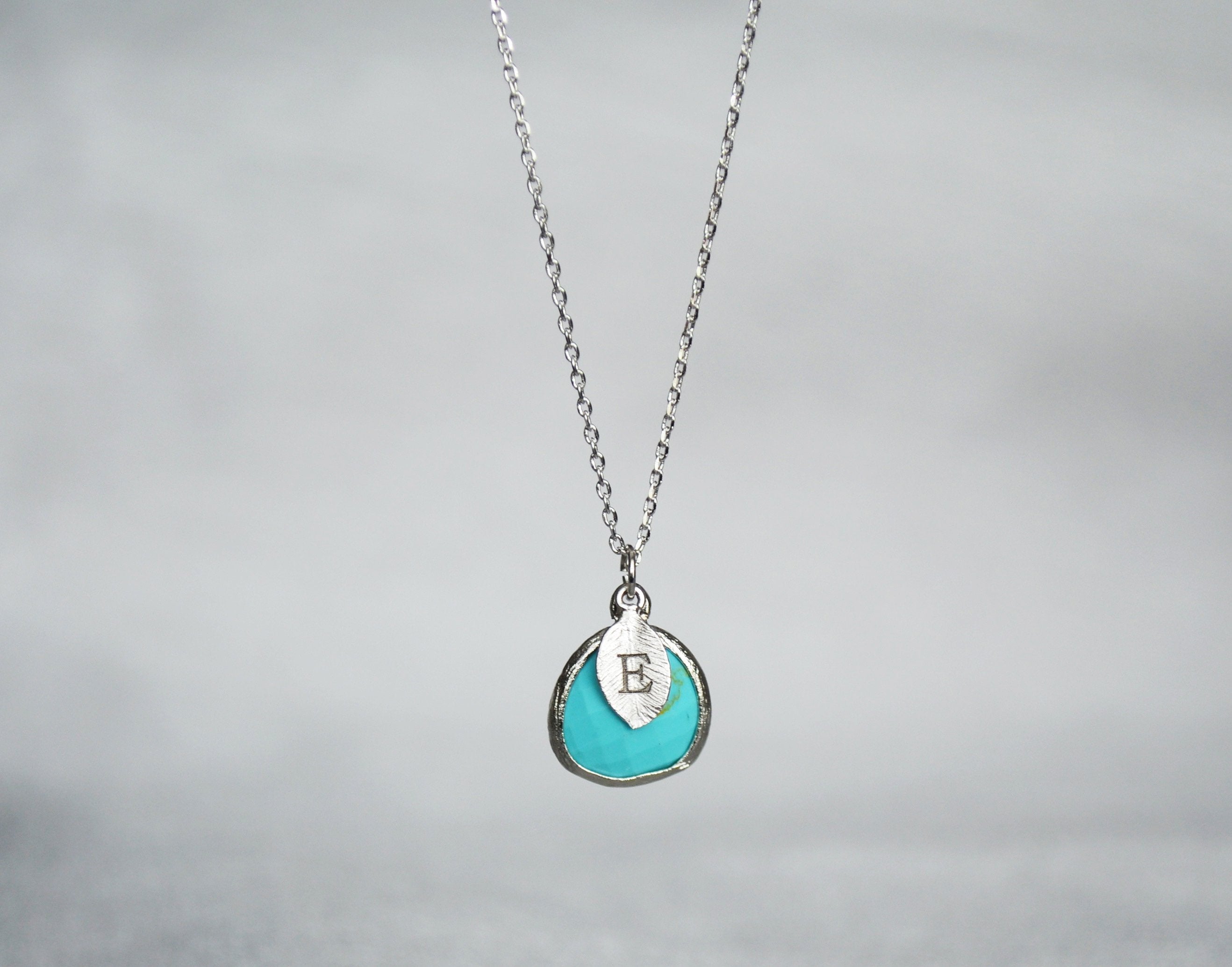 Turquoise Necklace - December Birthstone Necklace, Custom Initial Necklace