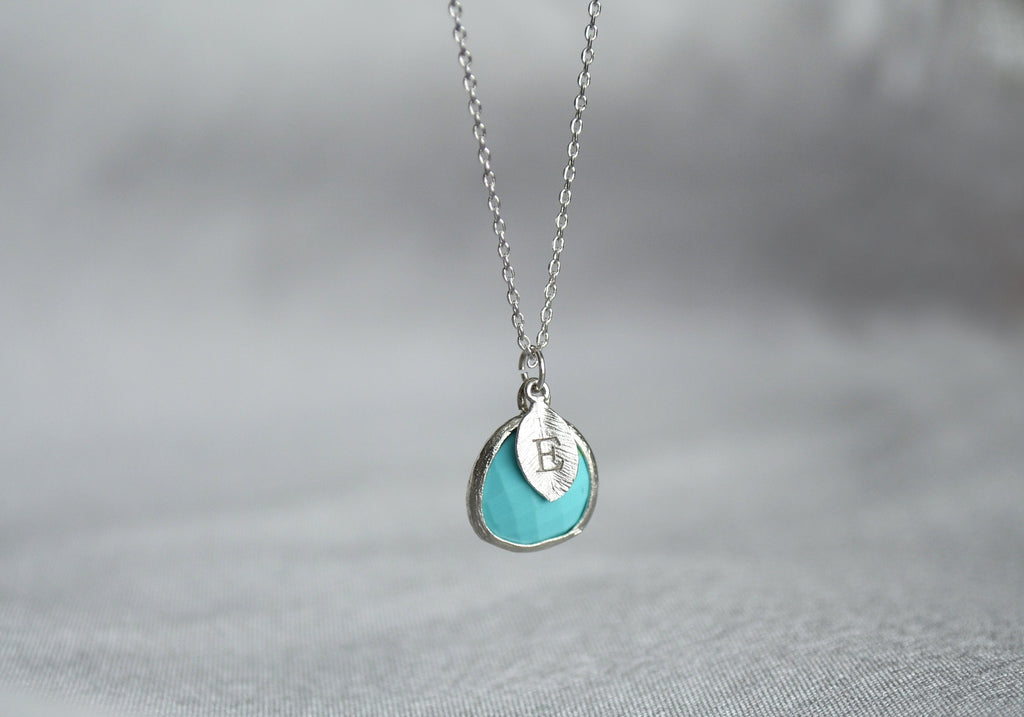 Turquoise Necklace - December Birthstone Necklace, Custom Initial Necklace
