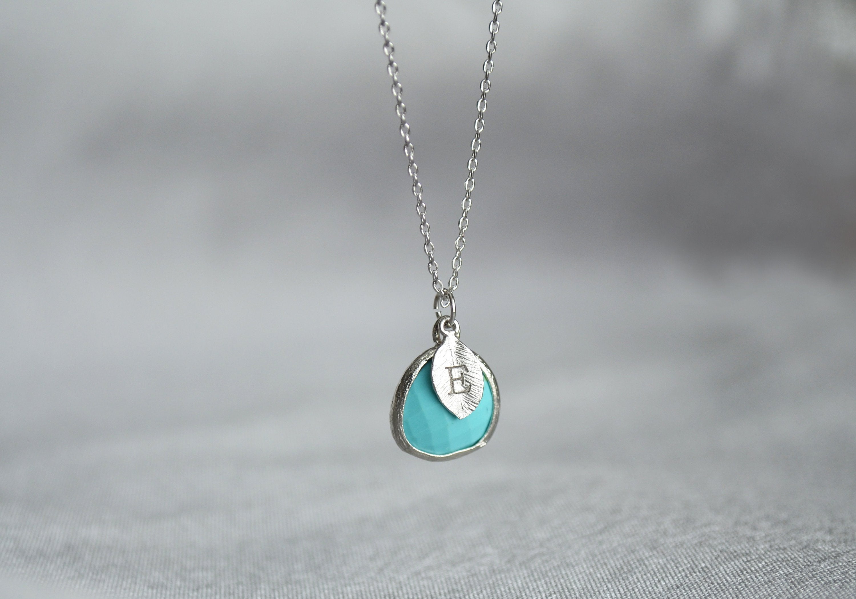 Turquoise Necklace - December Birthstone Necklace, Custom Initial Necklace