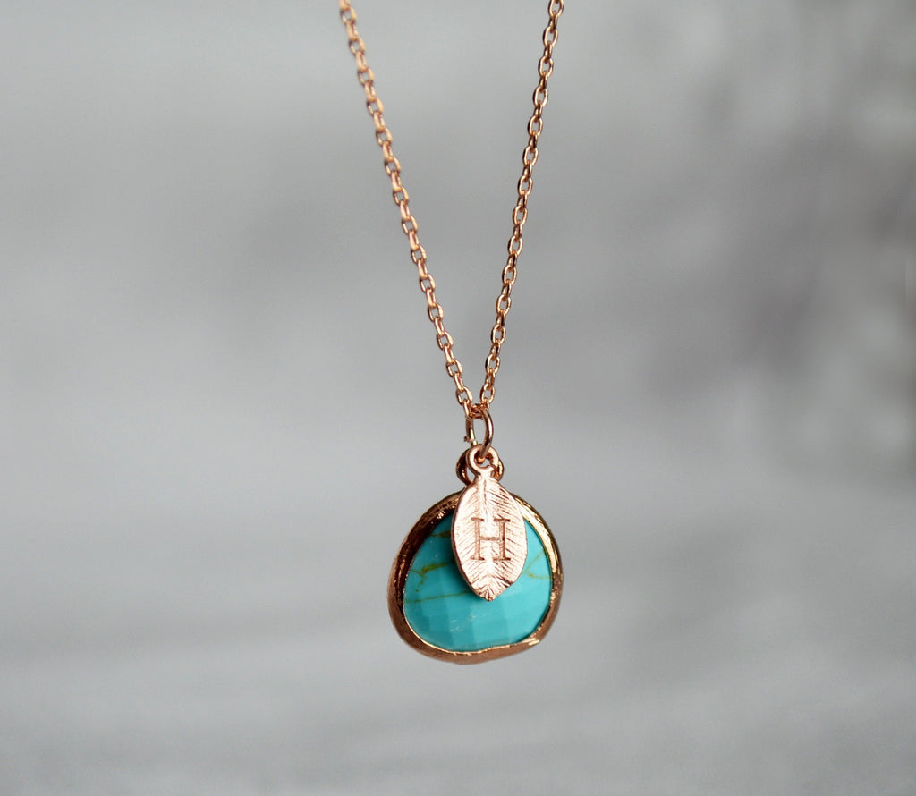 Turquoise Necklace - December Birthstone Necklace, Custom Initial Necklace