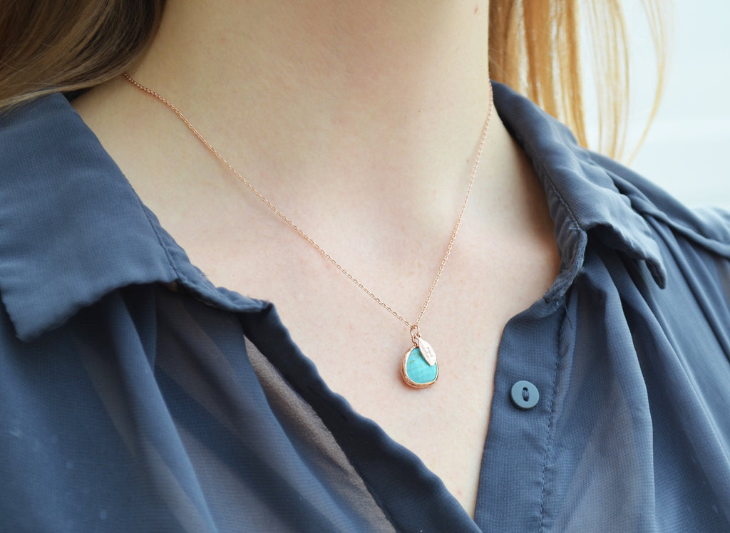 Turquoise Necklace - December Birthstone Necklace, Custom Initial Necklace