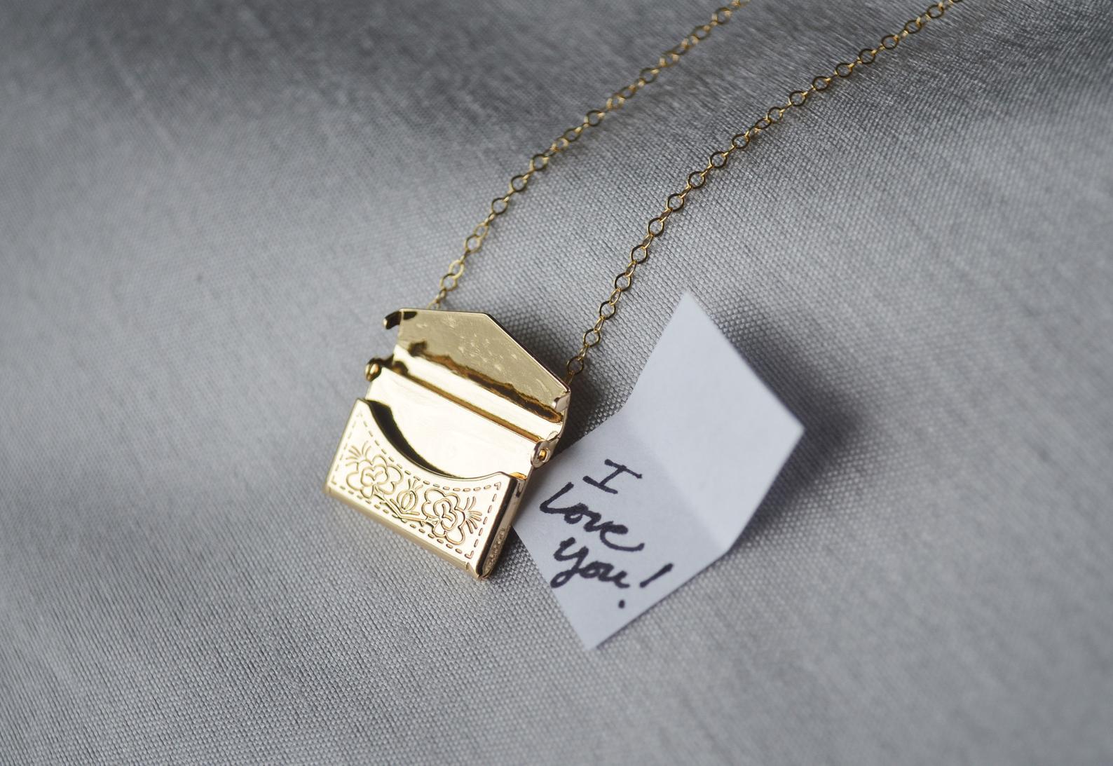 Envelope Locket Necklace, Letter Locket, Floral Design, Bridesmaid, Gold Locket
