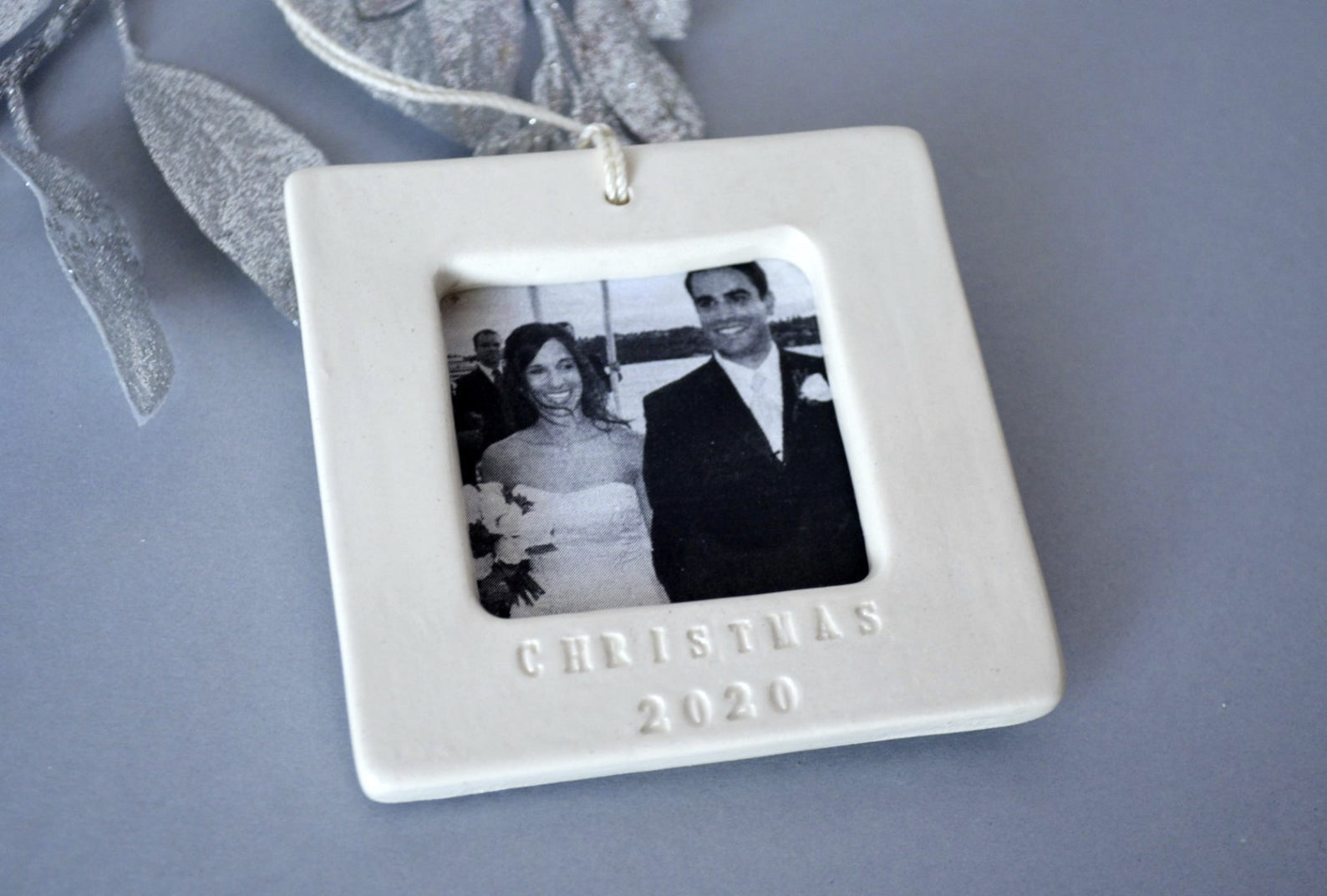Personalized First Christmas Ornament 2025 - Square Picture Frame with Custom Text