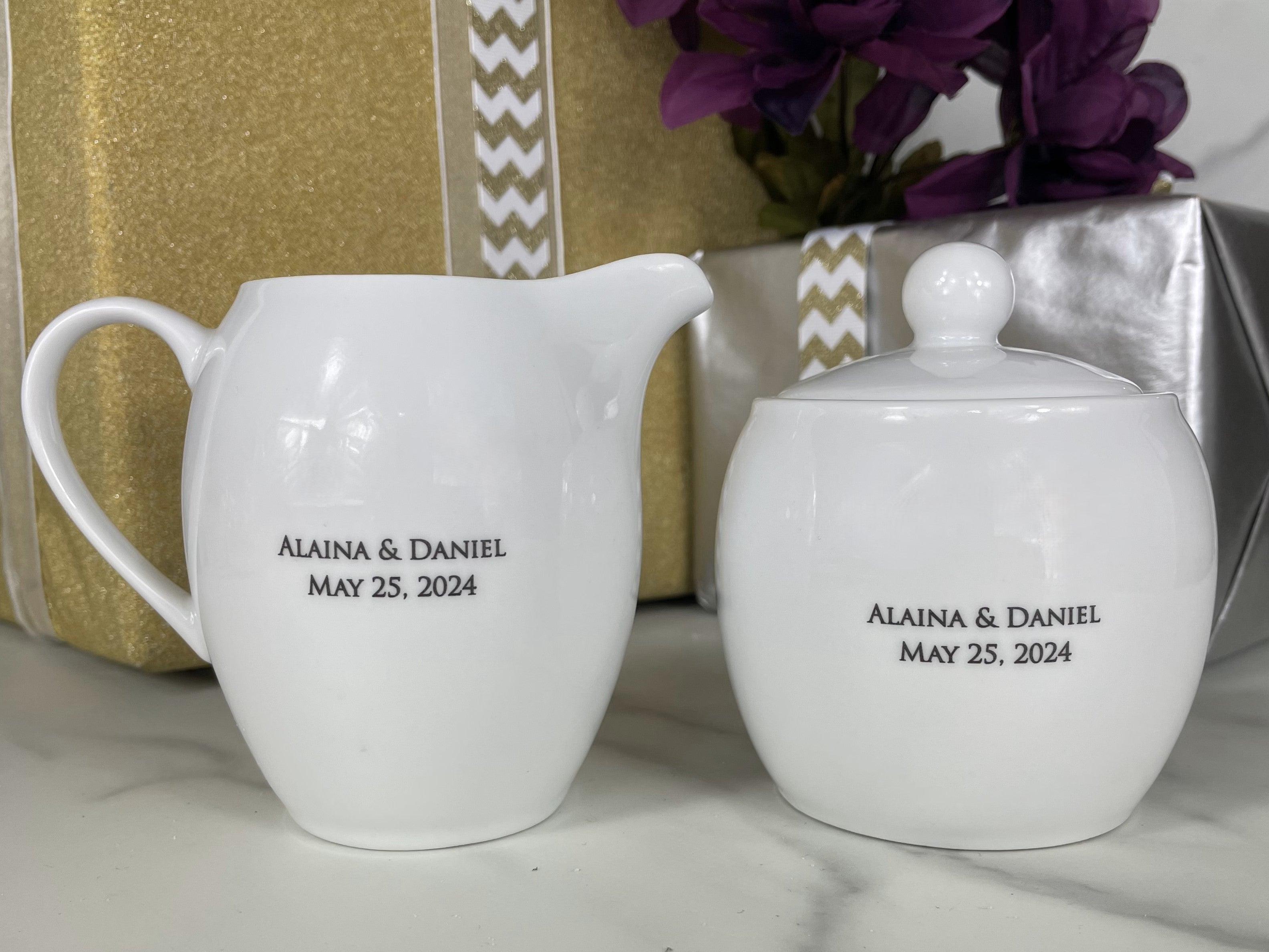 Personalized Cream & Sugar Set, Engagement, Wedding or Housewarming Gift