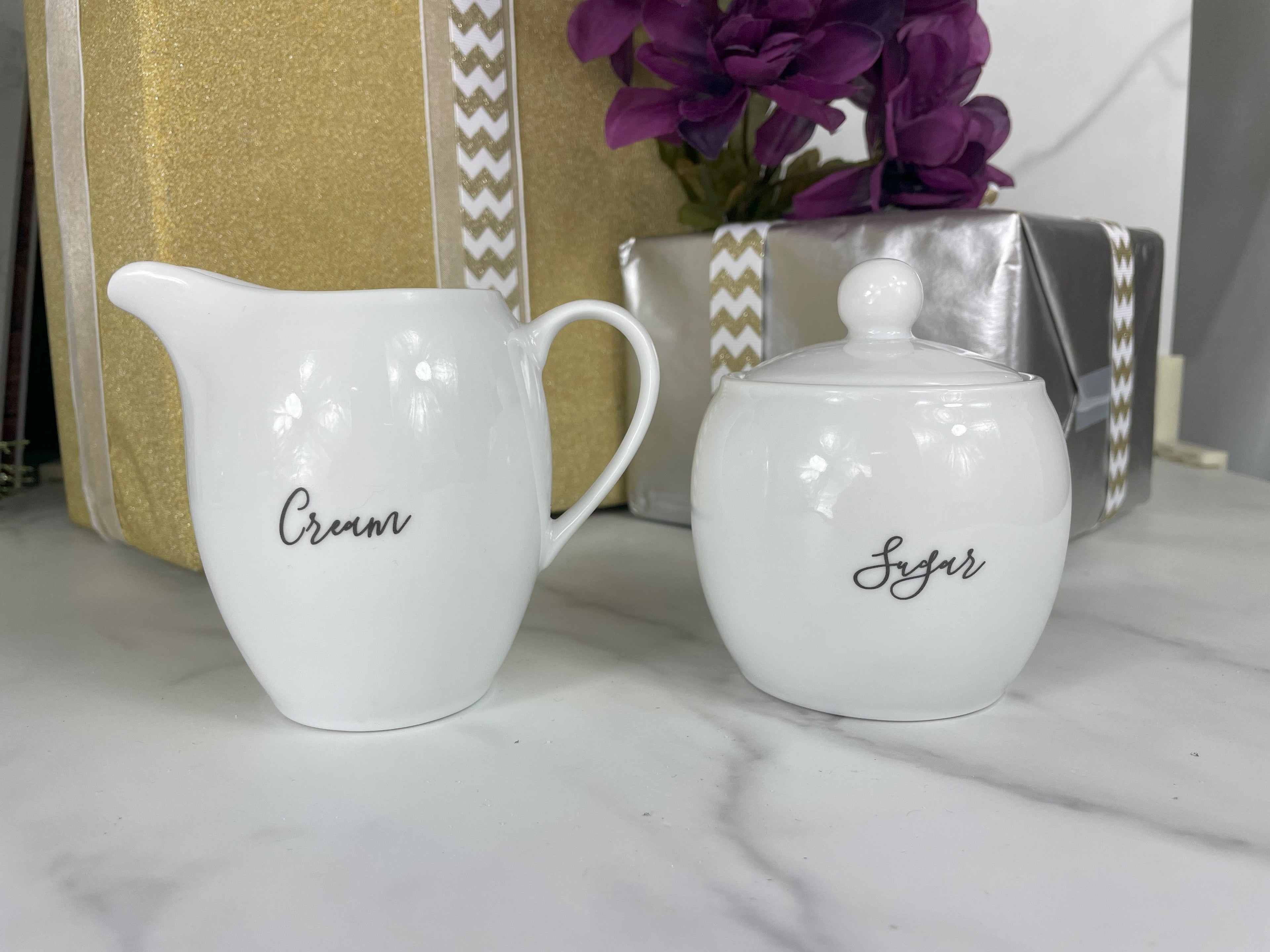 Personalized Cream & Sugar Set, Engagement, Wedding or Housewarming Gift
