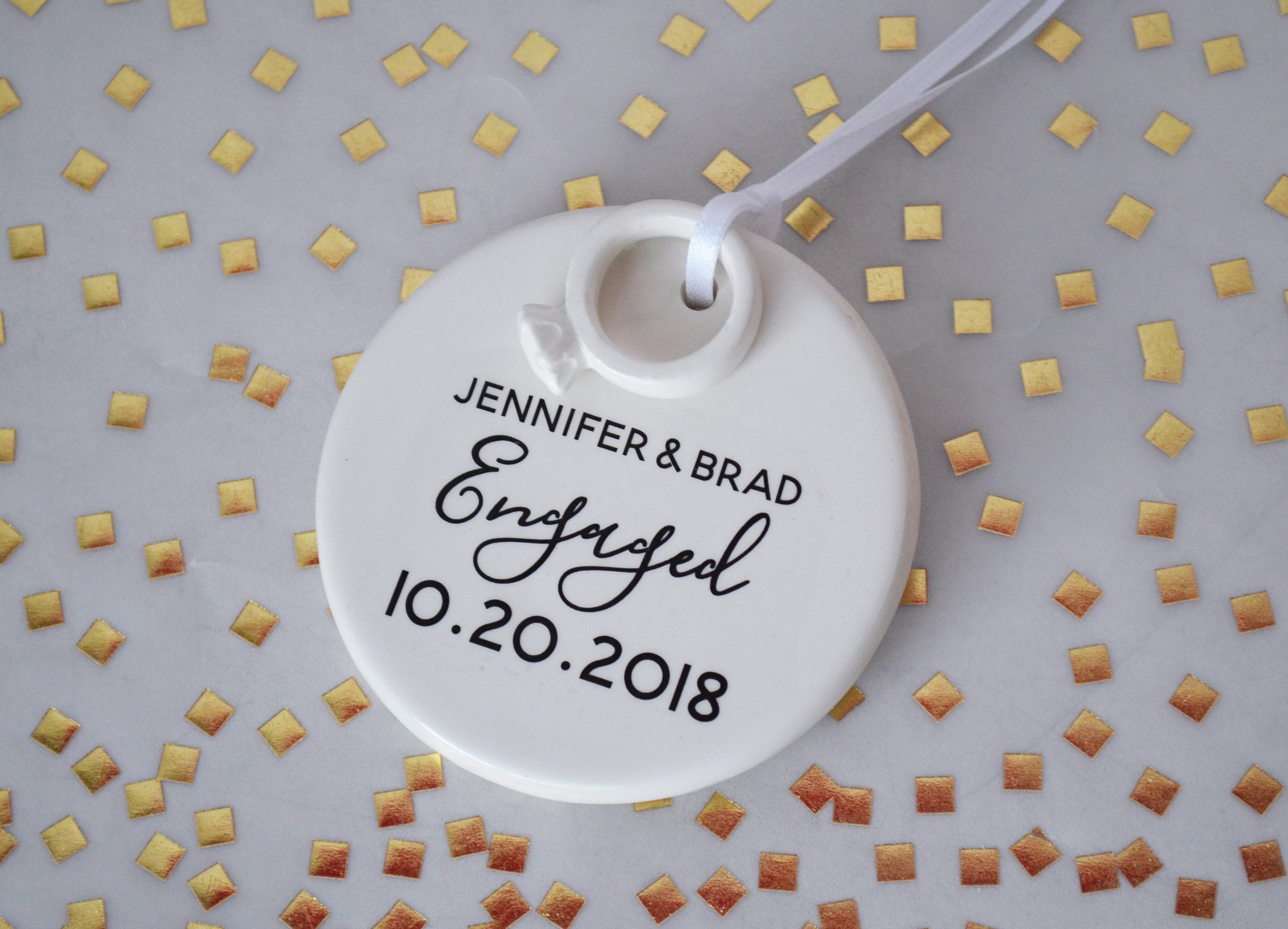 Engagement Ornament - Engagement Gift or Christmas Gift - With Names Date and Ring