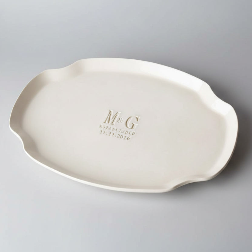 Personalized Ceramic Platter, Initials & Established Date, 16 x 11 Inch, Handmade