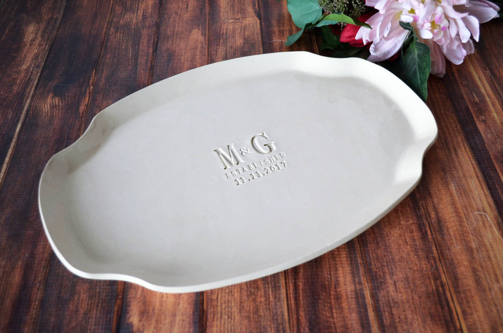 Personalized Ceramic Platter, Initials & Established Date, 16 x 11 Inch, Handmade