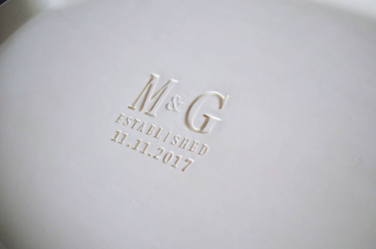 Personalized Ceramic Platter, Initials & Established Date, 16 x 11 Inch, Handmade