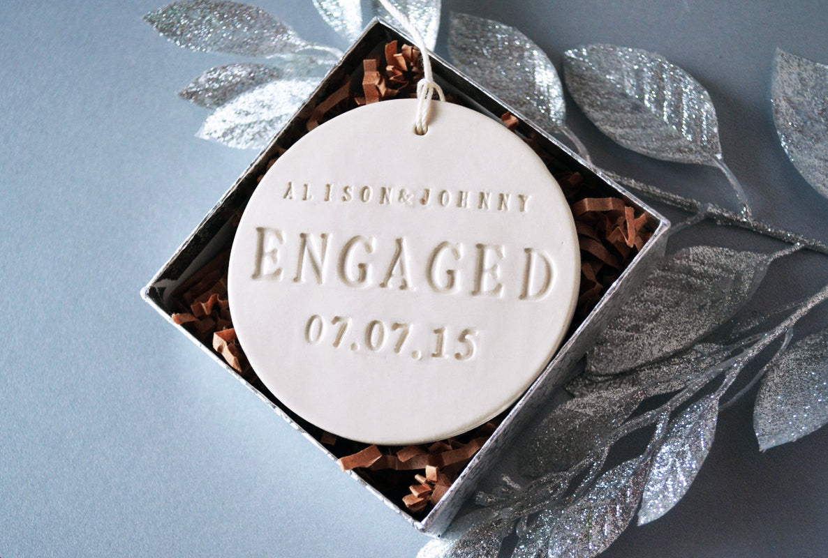 Handmade "ENGAGED" Ornament - Names & Date
