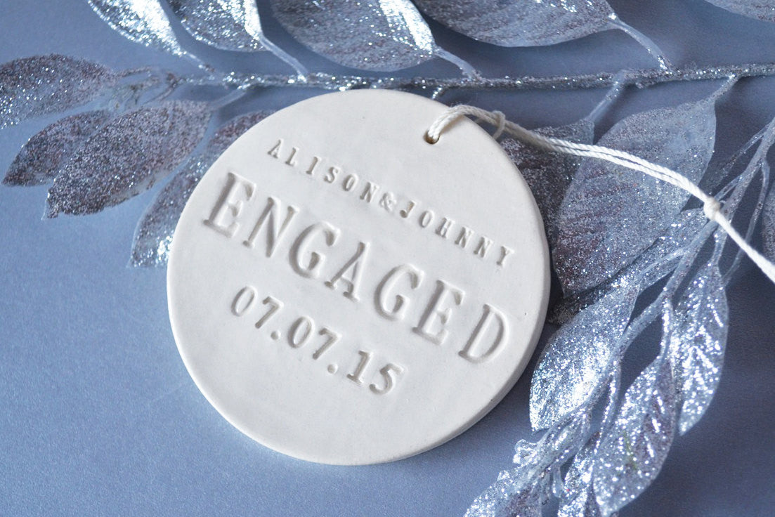 Handmade "ENGAGED" Ornament - Names & Date