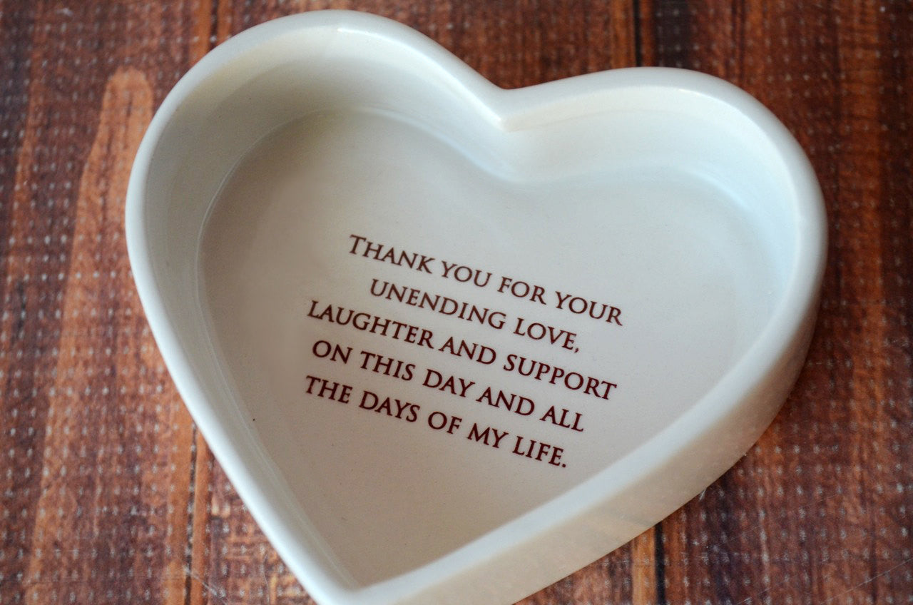 white ceramic heart box with thank you message for mom