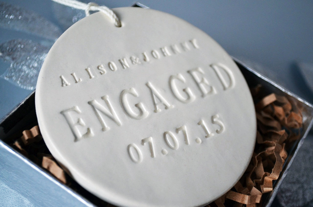 Handmade "ENGAGED" Ornament - Names & Date