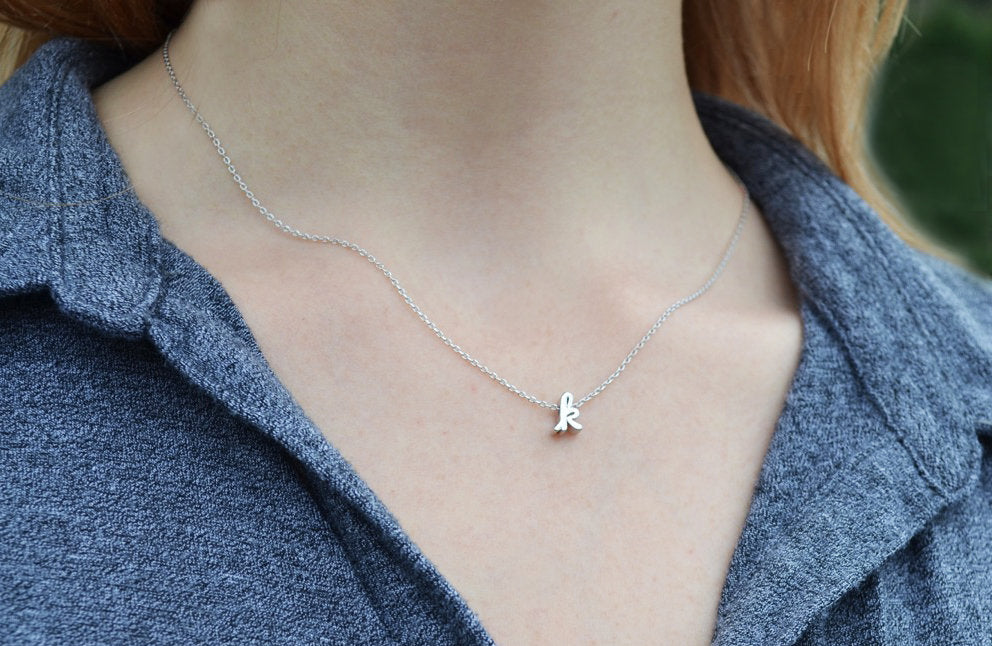 Personalized Initial Letter Necklace - Gold or Silver - Script Letter