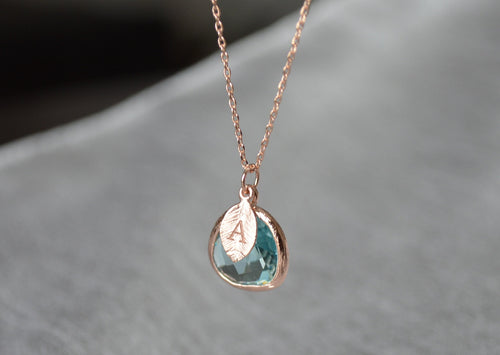rose-gold finish on aquamarine pendant necklace