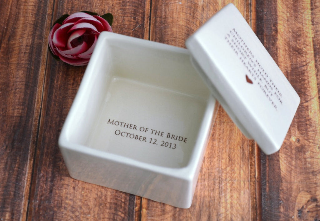 Unique Mother of the Bride Gift - Mothers hold their children's hands for a short while but their hearts forever - Deep Square Keepsake Box