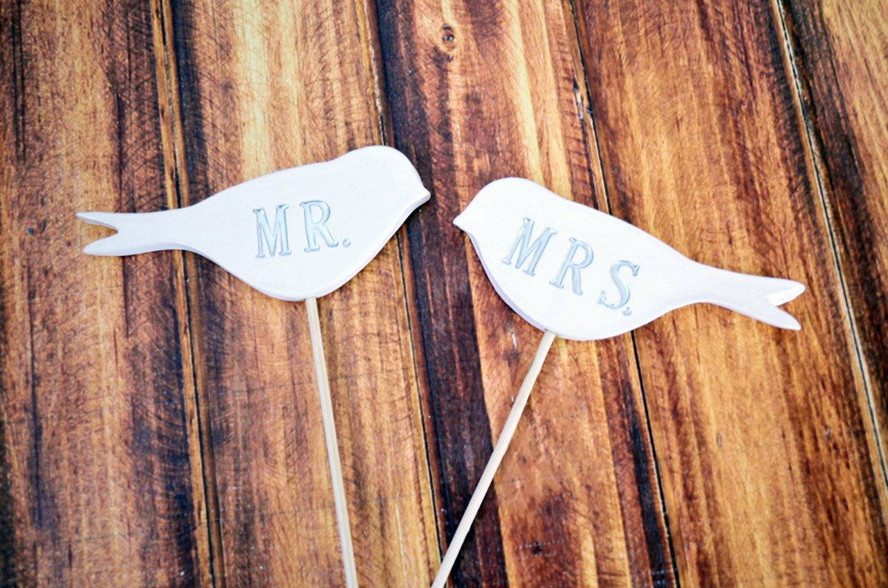 Mr. & Mrs. Bird Wedding Cake Toppers- available in different colors - READY TO SHIP - Small Size