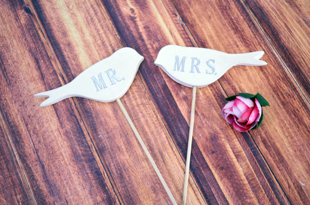 Mr. & Mrs. Bird Wedding Cake Toppers- available in different colors - READY TO SHIP - Small Size