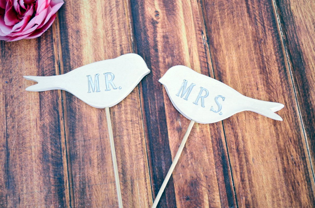 Mr. & Mrs. Bird Wedding Cake Toppers- available in different colors - READY TO SHIP - Small Size