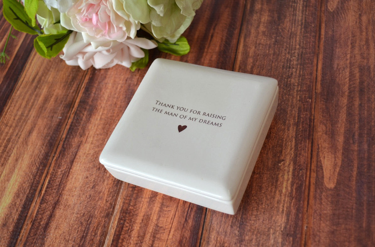Square Keepsake Box - Thank You for Raising the Man of My Dreams - White Ceramic