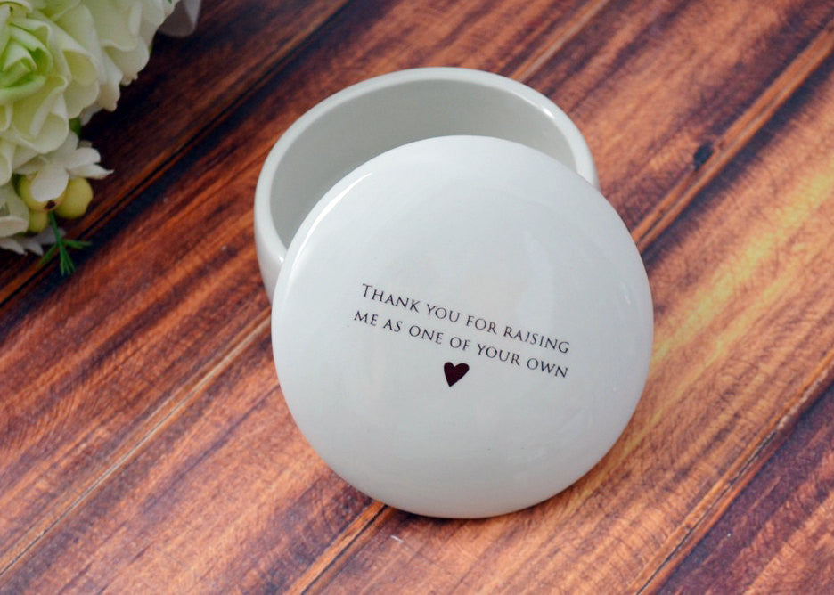 Personalized StepMother of the Bride or Groom Gift - 'Thank you for raising me as one of your own' - Ceramic Keepsake Box