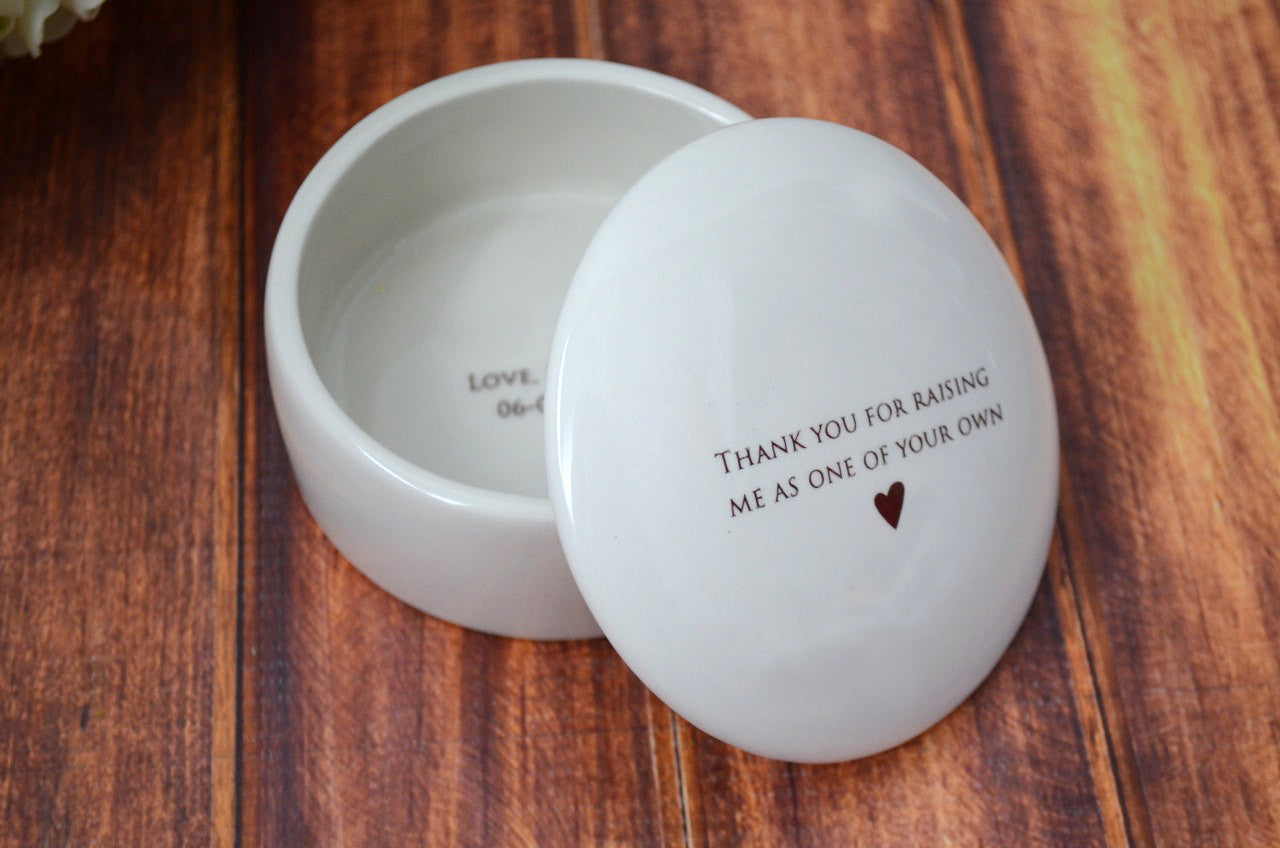 Personalized StepMother of the Bride or Groom Gift - 'Thank you for raising me as one of your own' - Ceramic Keepsake Box
